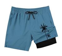 Lzzidou Herren-Badehose mit Kompressionsfutter, 17,8 cm Schrittlänge, Boardshorts, Badeanzug mit Reißverschlusstaschen, dusty blue, XXX-Large