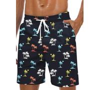 Lzzidou Herren-Badehose, Netzfutter, schnell trocknende Boardshorts, Sonnenuntergang und Palme, Large