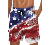 Lzzidou Herren Badehose Quick Dry Hawaii Boardshorts Gefüttert Strandshorts mit Taschen, Patriotic-USA Flagge, XXL