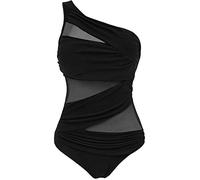 M-3XL 4XL Plus Size Badeanzüge Frauen One Shoulder Slim Bademode für Frauen Mesh Solid Schwarz Rot Blau Push Up Gepolsterte Badeanzüge