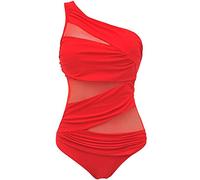 M-3XL 4XL Plus Size Badeanzüge Frauen One Shoulder Slim Bademode für Frauen Mesh Solid Schwarz Rot Blau Push Up Gepolsterte Badeanzüge