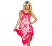 M - Fashion Sommerkleid Minikleid Vokuhila Strandkleid Partykleid Tanzkleid Tunika Spitze Paisley (Lachs)