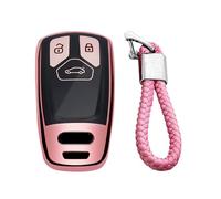 M.JVisun TPU Weich Autoschlüssel Fall für Audi A4 A4L A5 A6 A7 A8 Q5 Q7 R8 RS Q3 RS4 RS5 RS7 S4 S5 S6 S7 S8 SQ5 SQ7 TT TTS TT-RS Silikon Schlüssel Hülle - Glänzend Rosa - Flechten Schlüsselbund