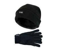 (M-L, Schwarz) THMO - THMO - Herren Acryl Thinsulate Mütze und Handschuhe Set für Winter