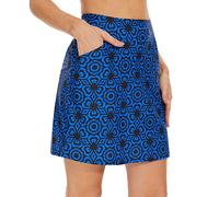 M MOTEEPI Tennisrock Damen Hosenrock Damen Sommer Golfrock 18" Skort Rock mit Hose Tennisrock mit 4 Taschen Blaue Dreiecksblume XL