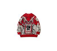 (M,red)Year Of The Dragon Red Sweater For Men And Women, Autumn And Winter Long-sleeved New Year Couple Sweater, Loose Round Neck Top