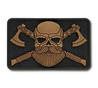 M-Tac Taktischer Bart- und Schädelpatch, Moralisches Patch, militärische Ausrüstung, für Kleidung, Jacken, Rucksäcke, Hüte, mit Haken-Clips (Schwarz/Kojotte)