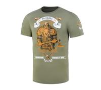 M-Tac Herren T-Shirt Viking - Baumwolle & Elastan, Militärisches Design, „Til Valhall“ Wikinger-Motiv, Light Olive, L