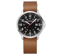 M+WATCH - Herrenuhr - Analog Quarzuhr 44mm - WBL.41220.LT - Gehärtetes Mineralglas - Gebürstetes Edelstahlgehäuse - Echtlederarmband - Datum - Wasserdicht bis 30 m - Hergestellt in der Schweiz