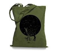 Ma2ca Deer Moon Stoffbeutel | Hirsch Tragetasche Mond Reh -olive_green