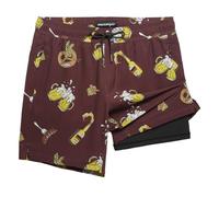 maamgic 2 in 1 Badehose für Herren mit Kompression Innenhose | 7" Schnelltrocknend Badeshorts Männer 4 Way Stretch Boardshorts mit Reißverschlusstasche Verstellbar Tunnelzug,Weinrot und Schwarz,M