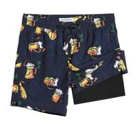 MaaMgic 2 in 1 Badehose für Herren mit Kompression Innenhose | 7" Schnelltrocknend Badeshorts Männer 4 Way Stretch Boardshorts mit Reißverschlusstasche Verstellbar Tunnelzug,M,Bier - Schwarz