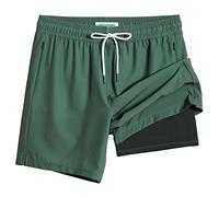MaaMgic 2 in 1 Badehose für Herren mit Kompression Innenhose | 7" Schnelltrocknend Badeshorts Männer 4 Way Stretch Boardshorts mit Reißverschlusstasche Verstellbar Tunnelzug,M,Armeegrün Dunkelgrün