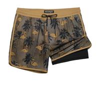MaaMgic Badehose Herren Kurz Retro Vintage Männer Badeshorts mit Kompression Innenhose 2 in 1 Schnelltrocknend 4 Way Stretch und Verstellbar Tunnelzug MEHRWEG,Flamingo Palmen Hellbraun,M