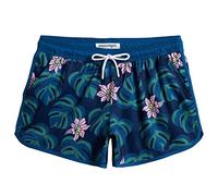 MaaMgic Badeshorts Damen Damen-Shorts mit Netztasche Schnelltrocknende Hotpants Atmungsaktiv Sport Shorts Rosa Blumen- Marineblau Blätter XL
