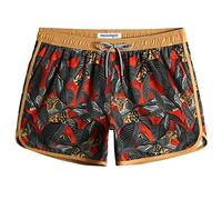MaaMgic Herren Badeshorts Vintage Retro Boardshorts 4 Way Stretch Schnelltrocknend mit Mesh-Futter und Verstellbarem Tunnelzug MEHRWEG, Leopard Rot, M