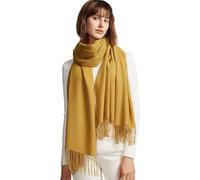 MaaMgic Schal Damen Warm Winter Herbst unifarben Baumwolle mit quasten/fransen, 20+ Farben Einfarbig & Kariert Pashmina Stola Schals MEHRWEG,Dunkel Gelb