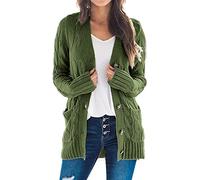 Maavoki Strickjacke Damen Herbst Cardigan mit Knopfleiste Langarm Strick Warm Winter Strickmantel mit Taschen, Dunkelgrün XL