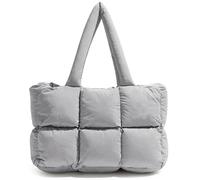 Mabecol Damen Puffer Shopper Tasche Groß, Stylische Quilted Tote Bag Handtasche Schultertasche Umhängetasche, Leicht, Wasserabweisend, Geräumig für Büro, Uni, Reisen, Laptop 15,6" Grau