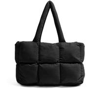 Mabecol Damen Puffer Shopper Tasche Groß, Stylische Quilted Tote Bag Handtasche Schultertasche Umhängetasche, Leicht, Wasserabweisend, Geräumig für Büro, Uni, Reisen, Laptop 15,6" Schwarz