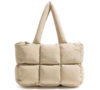 Mabecol Damen Puffer Shopper Tasche Groß, Stylische Quilted Tote Bag Handtasche Schultertasche Umhängetasche, Leicht, Wasserabweisend, Geräumig für Büro, Uni, Reisen, Laptop 15,6" Khaki