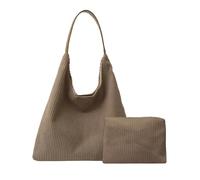 Mabecol Shopper Tasche Damen Cord, Tote Bag, Cordtasche 2-teiliges Set mit großem Damen-Shopper & separater Kosmetiktasche, geräumige Schultertasche, stilvolle Handtasche (Kaffee)