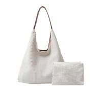 Mabecol Shopper Tasche Damen Cord, Tote Bag, Cordtasche 2-teiliges Set mit großem Damen-Shopper & separater Kosmetiktasche, geräumige Schultertasche, stilvolle Handtasche (Weiß)