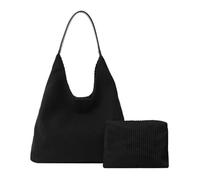 Mabecol Shopper Tasche Damen Cord, Tote Bag, Cordtasche 2-teiliges Set mit großem Damen-Shopper & separater Kosmetiktasche, geräumige Schultertasche, stilvolle Handtasche (Schwarz)