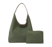 Mabecol Shopper Tasche Damen Cord, Tote Bag, Cordtasche 2-teiliges Set mit großem Damen-Shopper & separater Kosmetiktasche, geräumige Schultertasche, stilvolle Handtasche (Grün)
