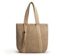 Mabecol Strandtasche Damen, Große Handtasche Damen, Leichte Schultertasche Boho Shopper Tasche, Sommer Tasche Geflochten, Einkaufstasche Beach Bag (A322-khaki)