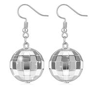 Mabor Disco Ball Earrings for Women 70s Mirrorball Earrings Silver Ball Earrings Women Disco Accessories Dangle Earring Vintage Earrings for Dance Party Disco Party Costume Accessories