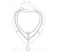 Mabor Silber Stern Halskette,Y2k Kette Stern Multi-Layer Stack Damenkette Y2k Accessoires Emo Kette Halskette Vintage Schmuck Crystal Ketten Silver Necklace Streetwear Jewellery für Frauen Mädchen