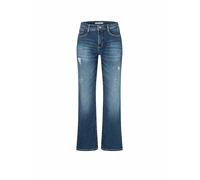 Bootcut-Jeans MAC "LAURA", Damen, Gr. 38, Länge 32, indigo destroyed, Denim/Jeans, Obermaterial: 89% Baumwolle, 8% Polyester, 3% Elasthan, unifarben, Destroyed-Effekte, casual, regular fit knöchellang