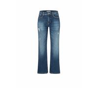 Bootcut-Jeans MAC "LAURA", Damen, Gr. 44, Länge 32, indigo destroyed, Denim/Jeans, Obermaterial: 89% Baumwolle, 8% Polyester, 3% Elasthan, unifarben, Destroyed-Effekte, casual, regular fit knöchellang