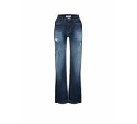 Weite Jeans MAC "WIDE", Damen, Gr. 42, Länge 32, moonlight destroyed, Denim/Jeans, Obermaterial: 91% Baumwolle, 7% Elastomultiester, 2% Elasthan, unifarben, Destroyed-Effekte, casual, weit knöchellang
