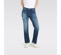 Bootcut-Jeans MAC "LAURA", Damen, Gr. 46, Länge 30, indigo destroyed, Denim/Jeans, Obermaterial: 89% Baumwolle, 8% Polyester, 3% Elasthan, unifarben, Destroyed-Effekte, casual, regular fit knöchellang