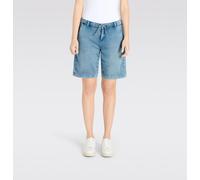 Shorts MAC "JOG´N SHORT", Damen, Gr. 40, N-Gr, blau (stormy fancy blau), Web, Obermaterial: 74% Baumwolle, 24% Polyester, 2% Elasthan, unifarben, regular fit kniefrei, Hosen Shorts, Sommerhose im Four