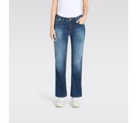 Bootcut-Jeans MAC "LAURA", Damen, Gr. 44, Länge 30, indigo destroyed, Denim/Jeans, Obermaterial: 89% Baumwolle, 8% Polyester, 3% Elasthan, unifarben, Destroyed-Effekte, casual, regular fit knöchellang