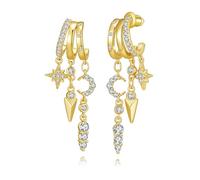 MACACHII Ohrringe Creolen Silber Damen 14K Gold Groß Hängend Damenohrringe Cubic Zirkonia Lange Hängeohrringe Hypoallergen Leichte Vintage Stern Mond Anhänger Drop für Frauen Mädchen Schmuck