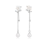 MACACHII Perlenohrringe Lang Blumen Ohrringe Hängend Schmuck Damen Ohringe Hypoallergene 14 Karat Vergoldet Wasserfester Earrings für Frauen Mädchen Kinder Verlobung Hochzeit