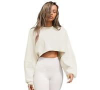 Machbaby Damen Crop Tops Kurz Sweatshirts Rundhals Langarmshirt Sport Shirt Cropped Pullover Sexy Bauchfrei Oberteil Shirt