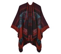 Machbaby Damen Herbst Winter Retro Poncho Schal Gestrickt Beidseitig Tragbar Klassische Wrap Cape Cardigans Schal Quasten Stola,Totem rot