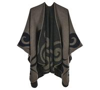 Machbaby Damen Herbst Winter Retro Poncho Schal Gestrickt Beidseitig Tragbar Klassische Wrap Cape Cardigans Schal Quasten Stola,Wolkenmuster khaki