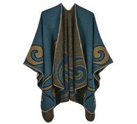 Machbaby Damen Herbst Winter Retro Poncho Schal Gestrickt Beidseitig Tragbar Klassische Wrap Cape Cardigans Schal Quasten Stola,Totemgrau