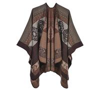 Machbaby Damen Herbst Winter Retro Poncho Schal Gestrickt Beidseitig Tragbar Klassische Wrap Cape Cardigans Schal Quasten Stola,Totembraun