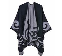 Machbaby Damen Herbst Winter Retro Poncho Schal Gestrickt Beidseitig Tragbar Klassische Wrap Cape Cardigans Schal Quasten Stola,Wolkenmuster schwarz