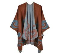 Machbaby Damen Herbst Winter Retro Poncho Schal Gestrickt Beidseitig Tragbar Klassische Wrap Cape Cardigans Schal Quasten Stola,Wolkenmuster Erdfarbe