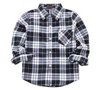 Machbaby Jungen Mädchen Langarm Hemden Plaid Kariert Freizeithemd Tops Baumwolle Button-down Langarmshirt(Schwarze und weiße Streifen,120)