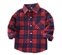 Machbaby Jungen Mädchen Langarm Hemden Plaid Kariert Freizeithemd Tops Baumwolle Button-down Langarmshirt(Rot und Blau kariert,120)