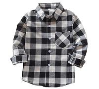 Machbaby Jungen Mädchen Langarm Hemden Plaid Kariert Freizeithemd Tops Baumwolle Button-down Langarmshirt(Schwarz-weiß Kariertes,150)